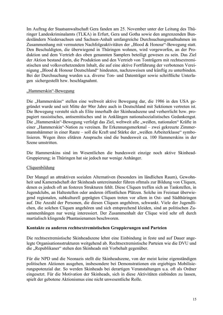 Seite 15 des Verfassungsschutzbericht 2003 Thüringen