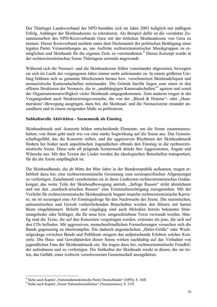 Seite 16 des Verfassungsschutzbericht 2003 Thüringen