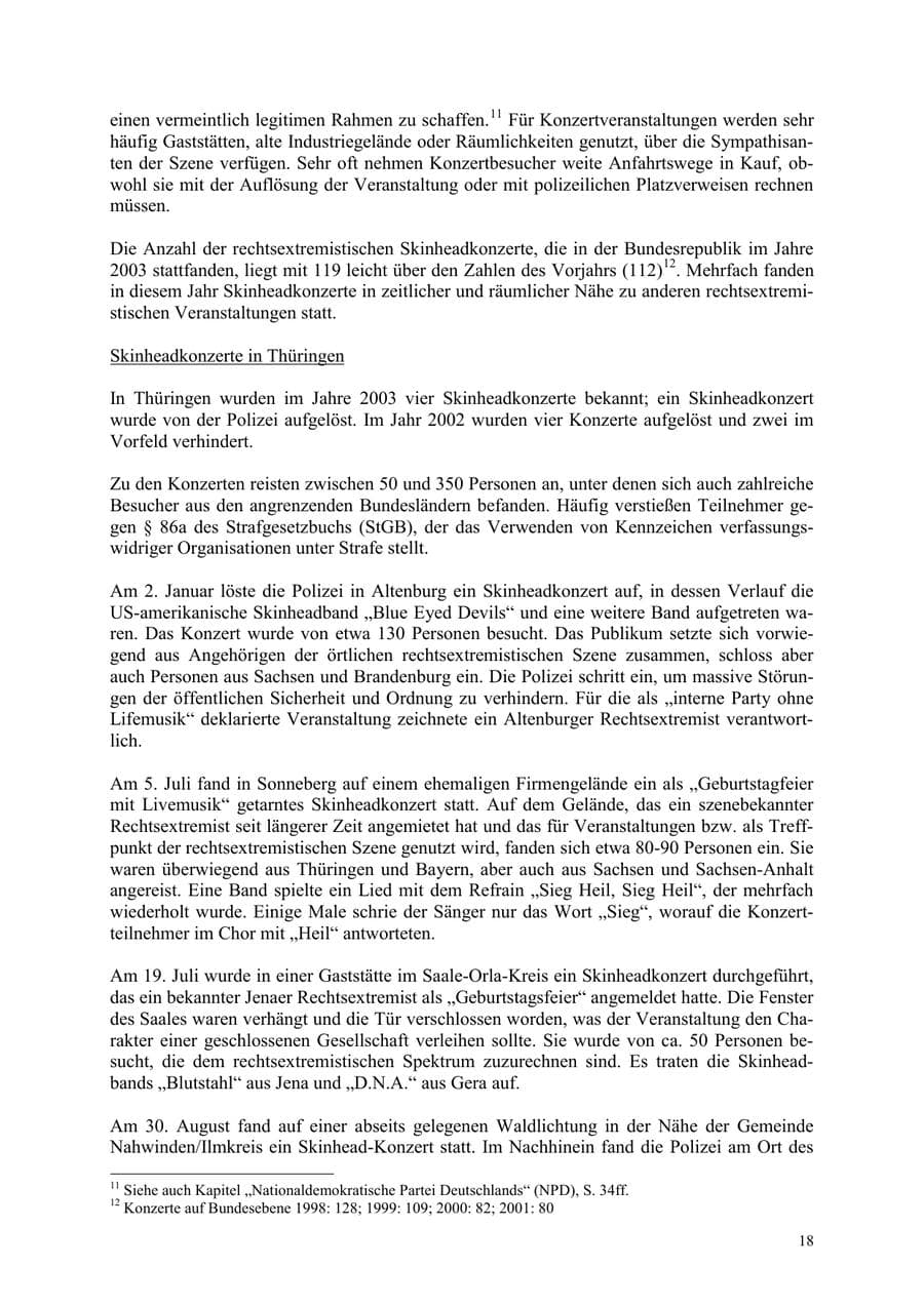Seite 18 des Verfassungsschutzbericht 2003 Thüringen
