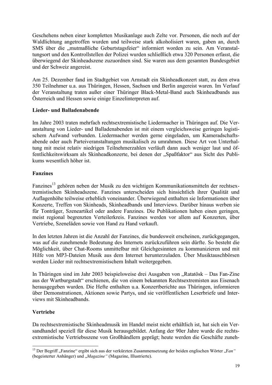 Seite 19 des Verfassungsschutzbericht 2003 Thüringen