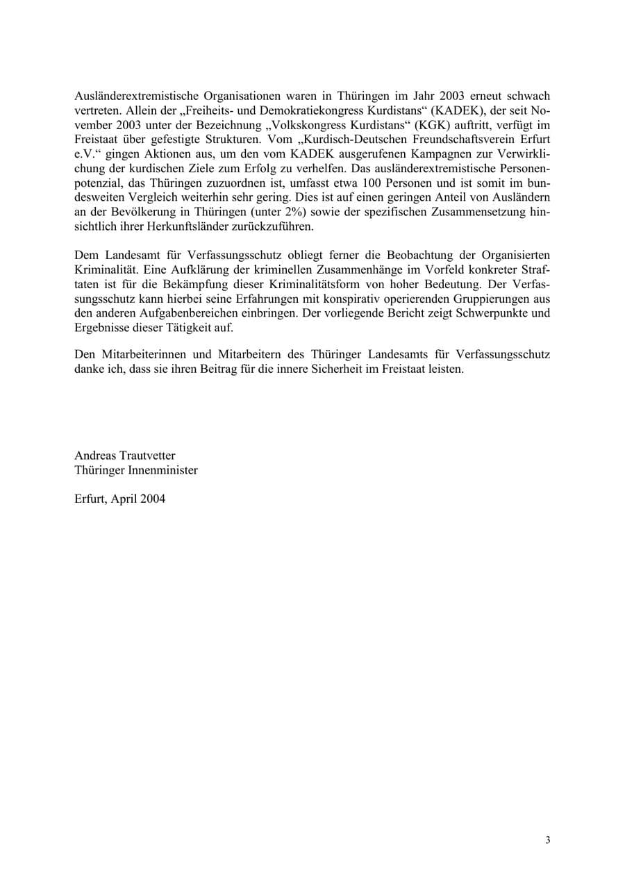 Seite 3 des Verfassungsschutzbericht 2003 Thüringen