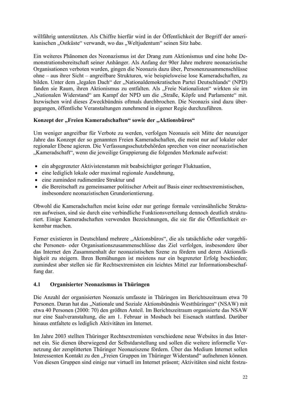 Seite 22 des Verfassungsschutzbericht 2003 Thüringen