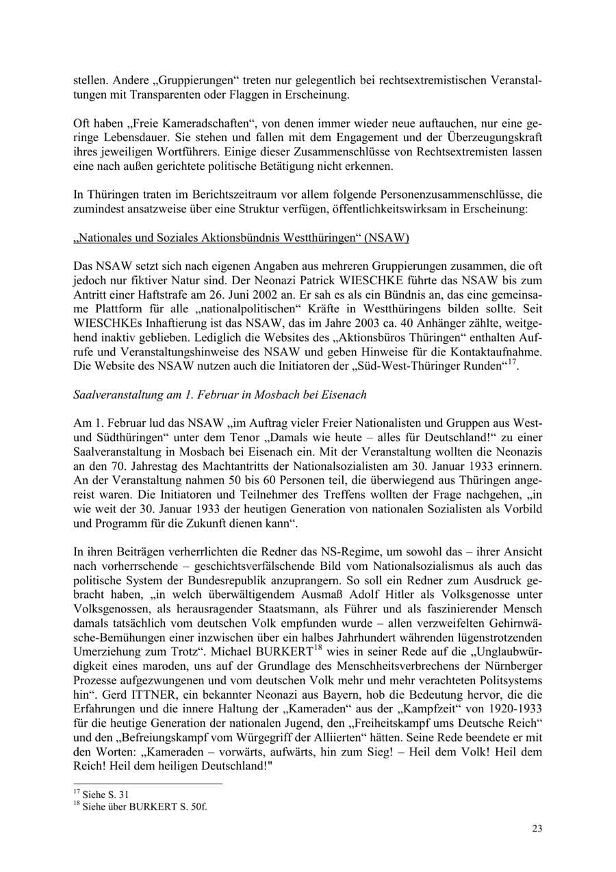 Seite 23 des Verfassungsschutzbericht 2003 Thüringen