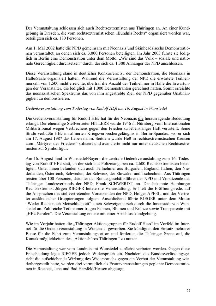 Seite 27 des Verfassungsschutzbericht 2003 Thüringen
