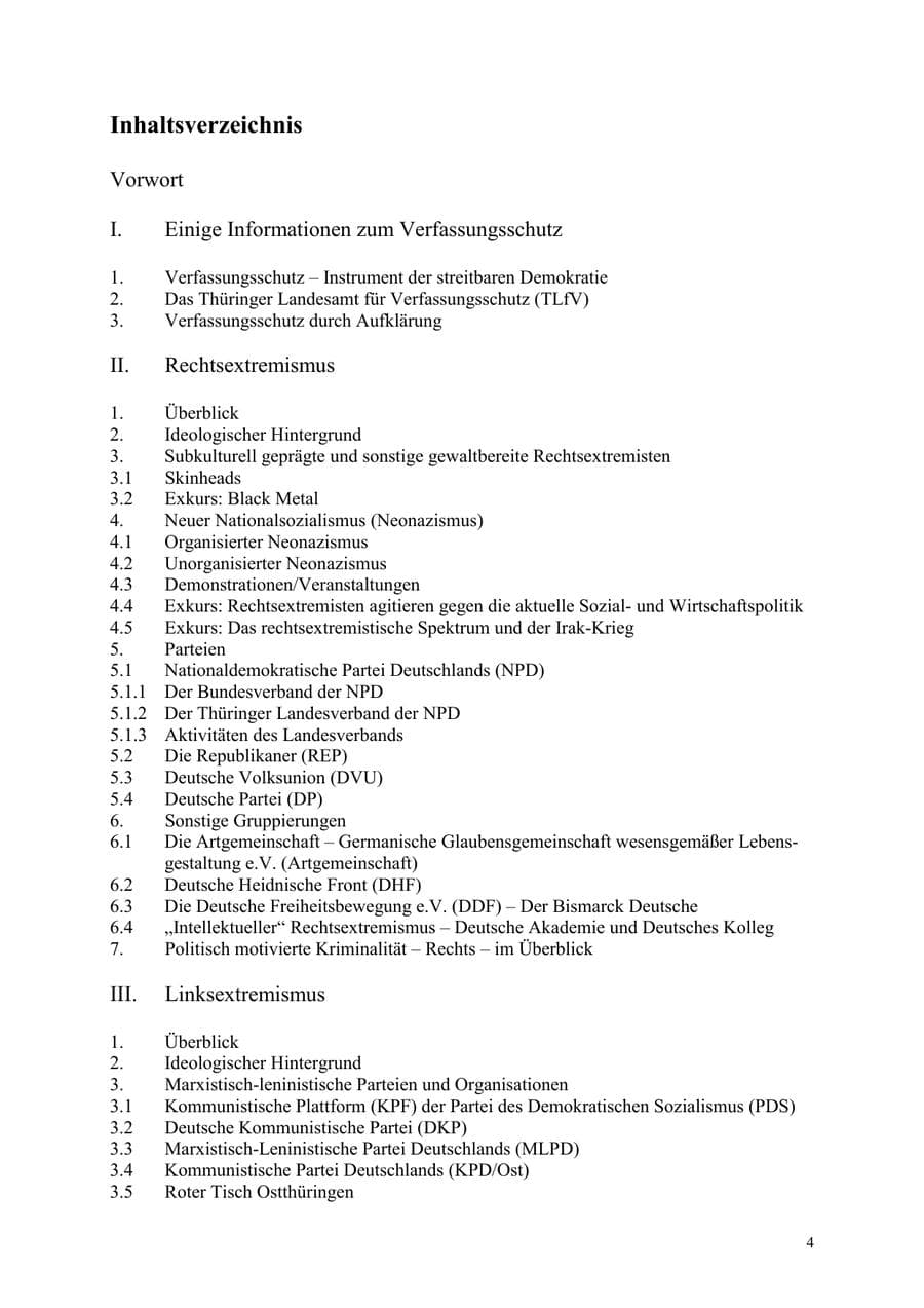 Seite 4 des Verfassungsschutzbericht 2003 Thüringen