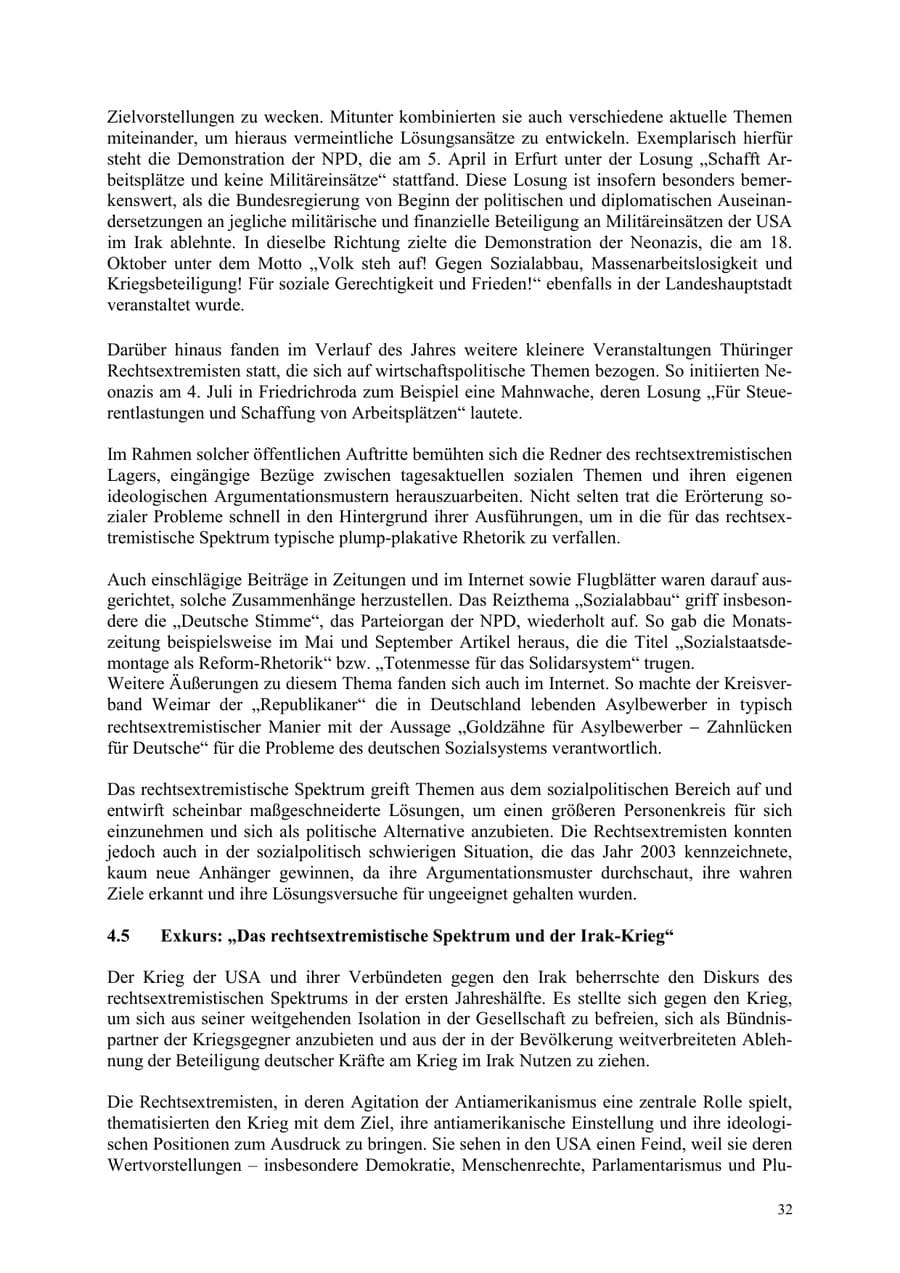 Seite 32 des Verfassungsschutzbericht 2003 Thüringen