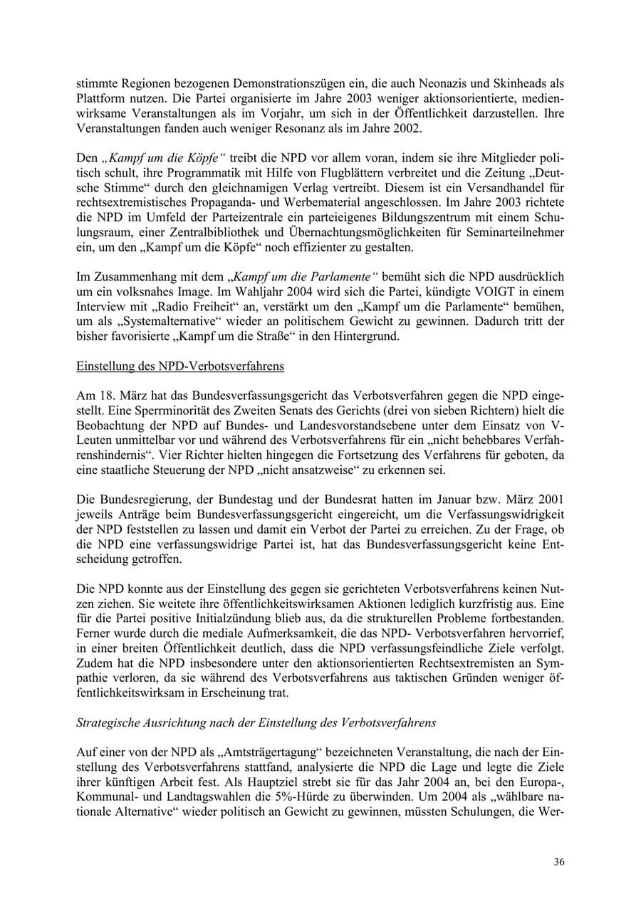 Seite 36 des Verfassungsschutzbericht 2003 Thüringen