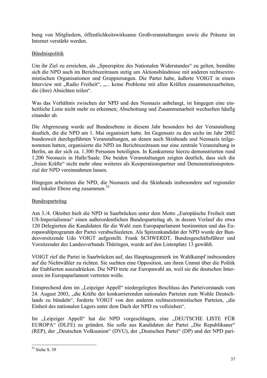 Seite 37 des Verfassungsschutzbericht 2003 Thüringen