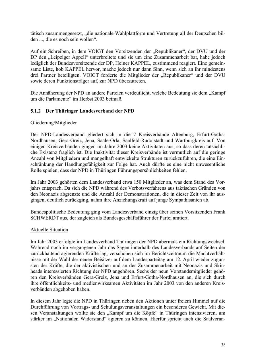 Seite 38 des Verfassungsschutzbericht 2003 Thüringen