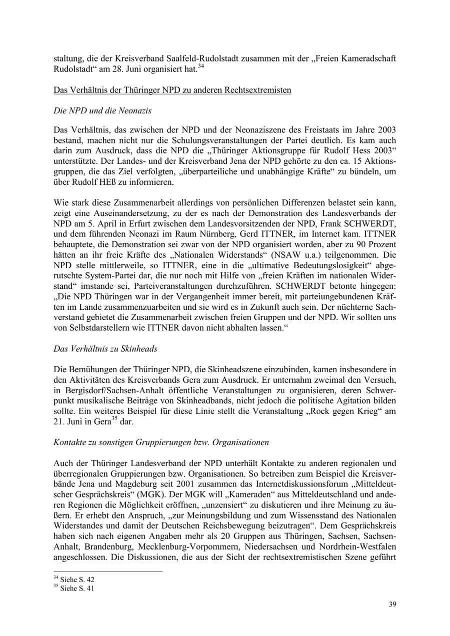 Seite 39 des Verfassungsschutzbericht 2003 Thüringen