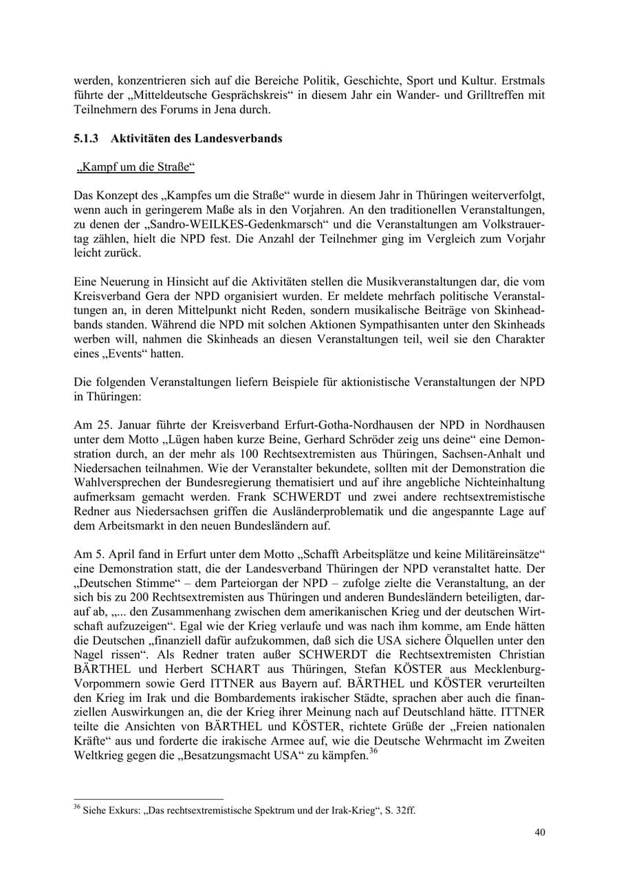 Seite 40 des Verfassungsschutzbericht 2003 Thüringen