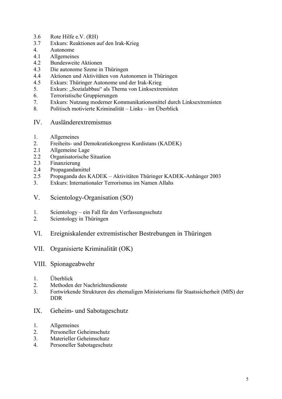 Seite 5 des Verfassungsschutzbericht 2003 Thüringen