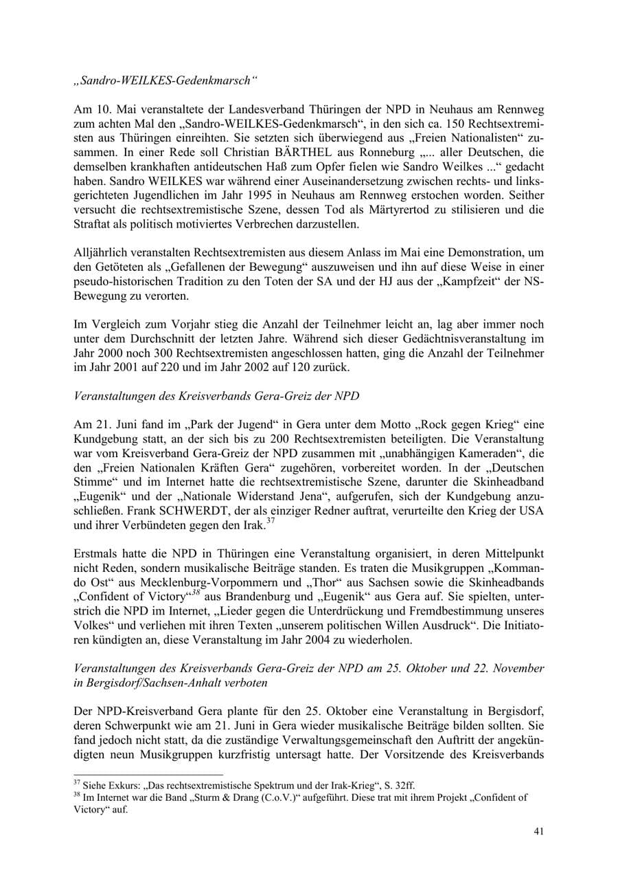 Seite 41 des Verfassungsschutzbericht 2003 Thüringen