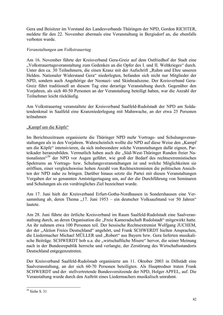 Seite 42 des Verfassungsschutzbericht 2003 Thüringen