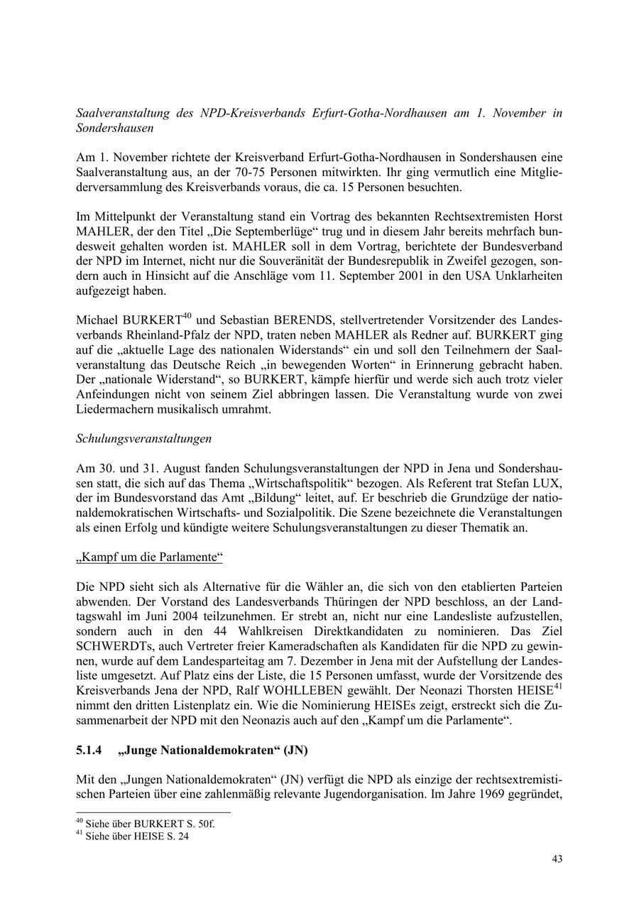 Seite 43 des Verfassungsschutzbericht 2003 Thüringen