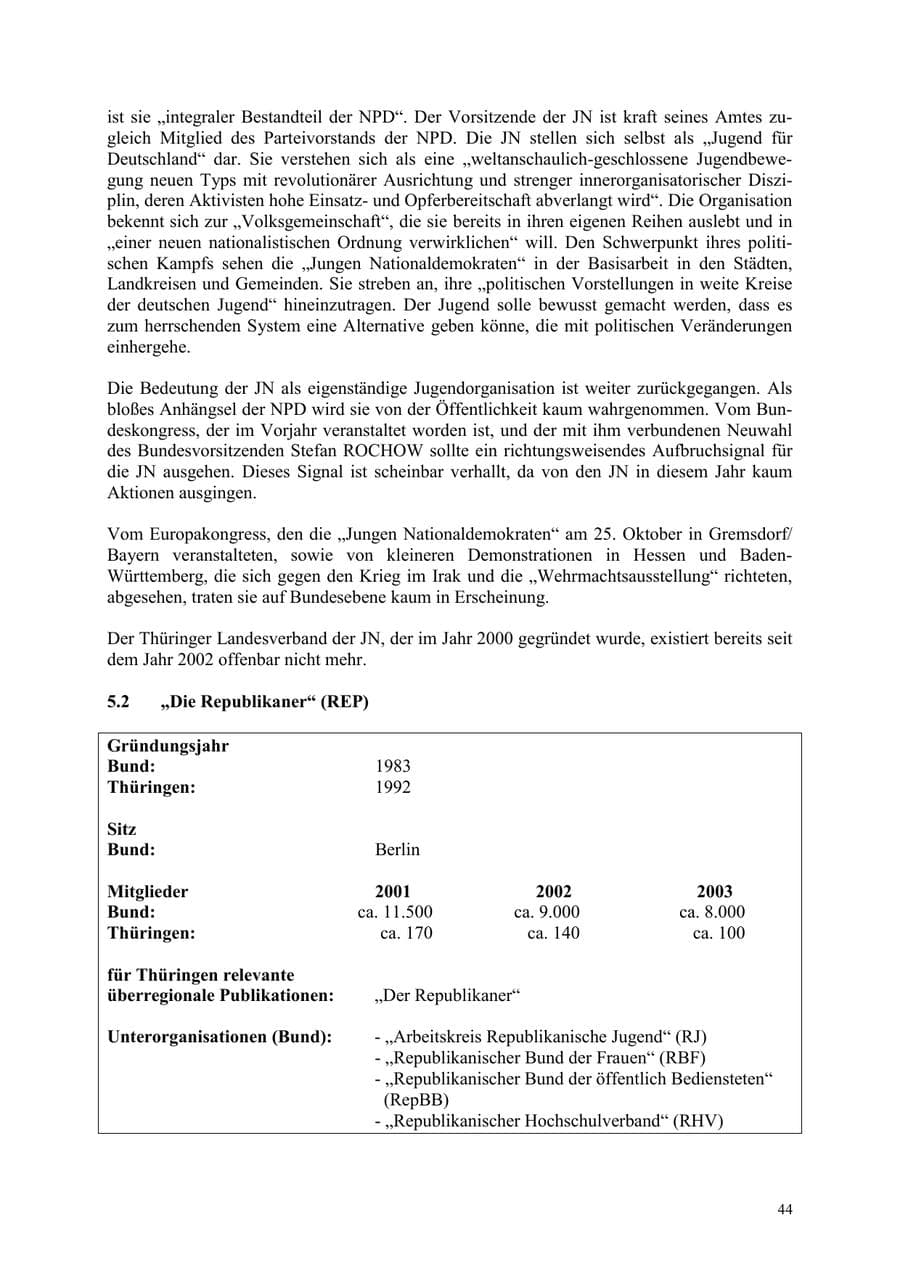 Seite 44 des Verfassungsschutzbericht 2003 Thüringen