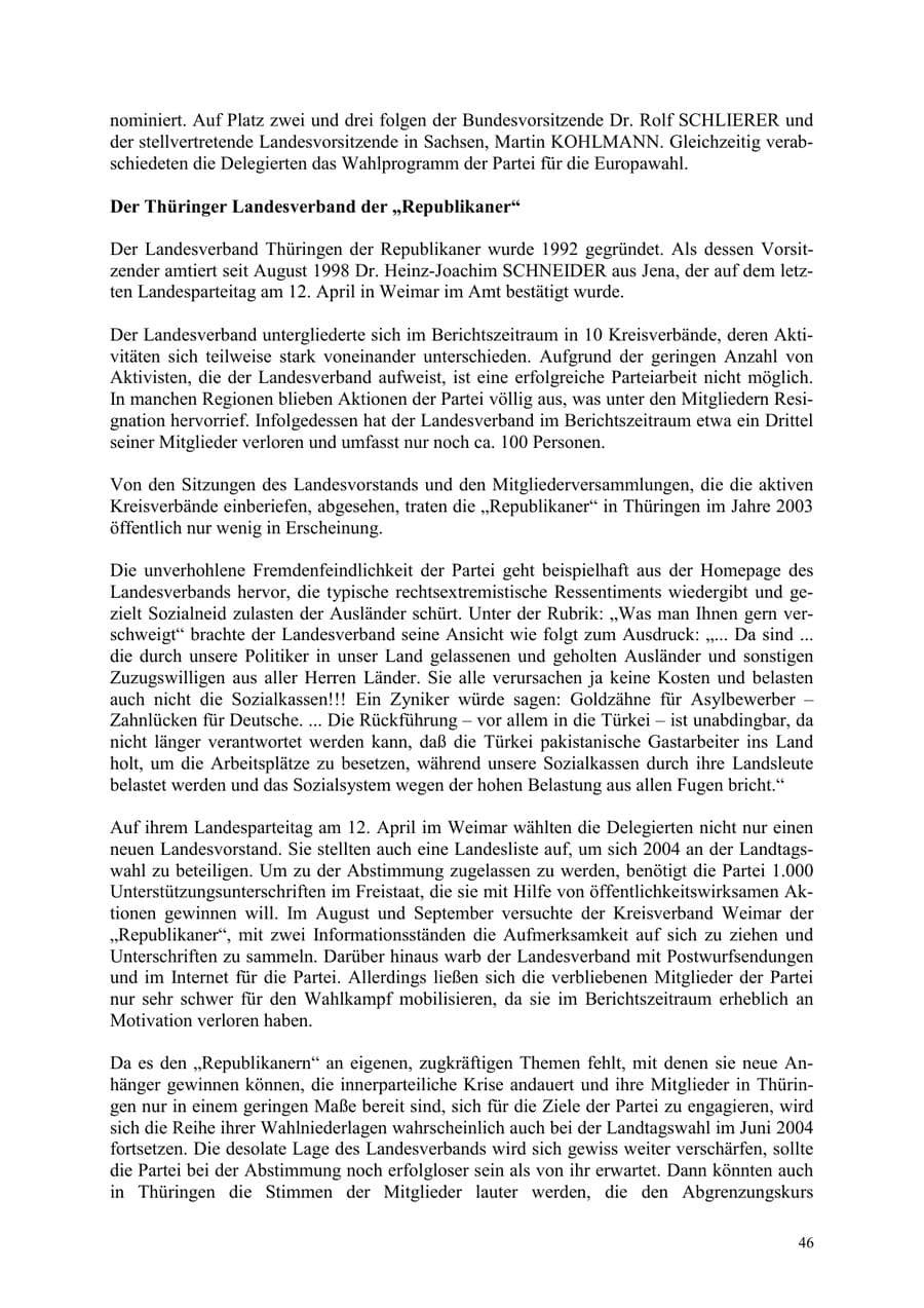 Seite 46 des Verfassungsschutzbericht 2003 Thüringen