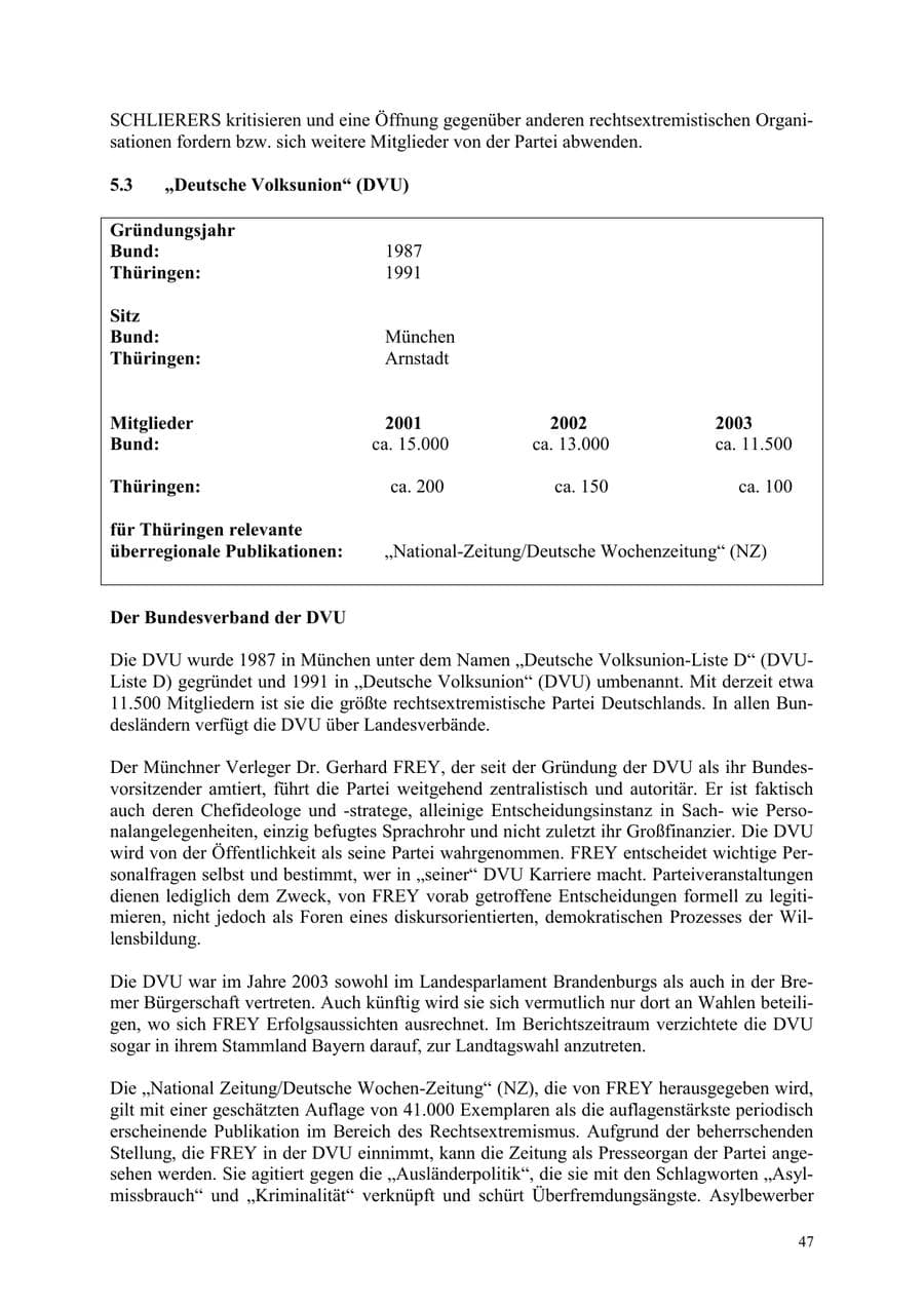 Seite 47 des Verfassungsschutzbericht 2003 Thüringen