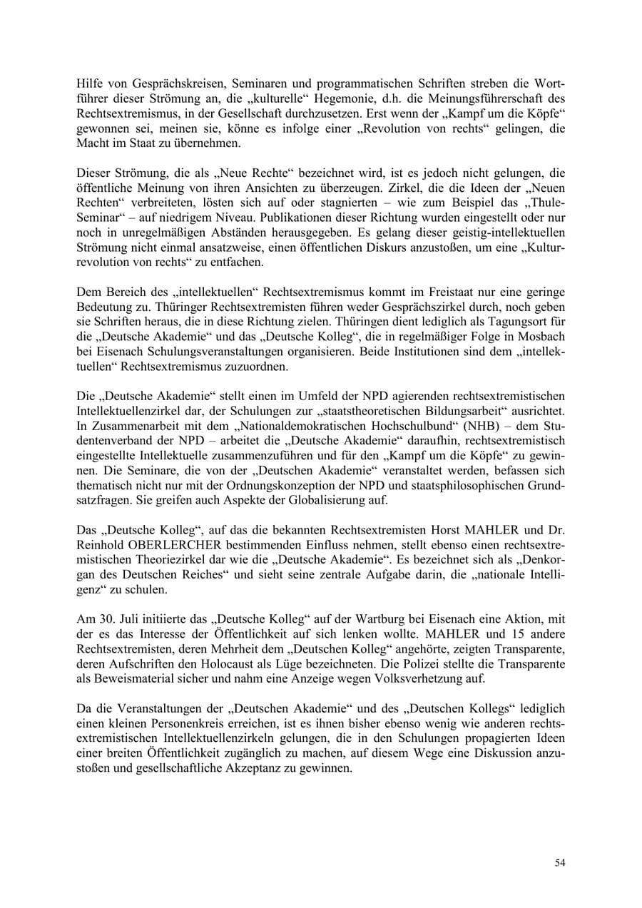 Seite 54 des Verfassungsschutzbericht 2003 Thüringen