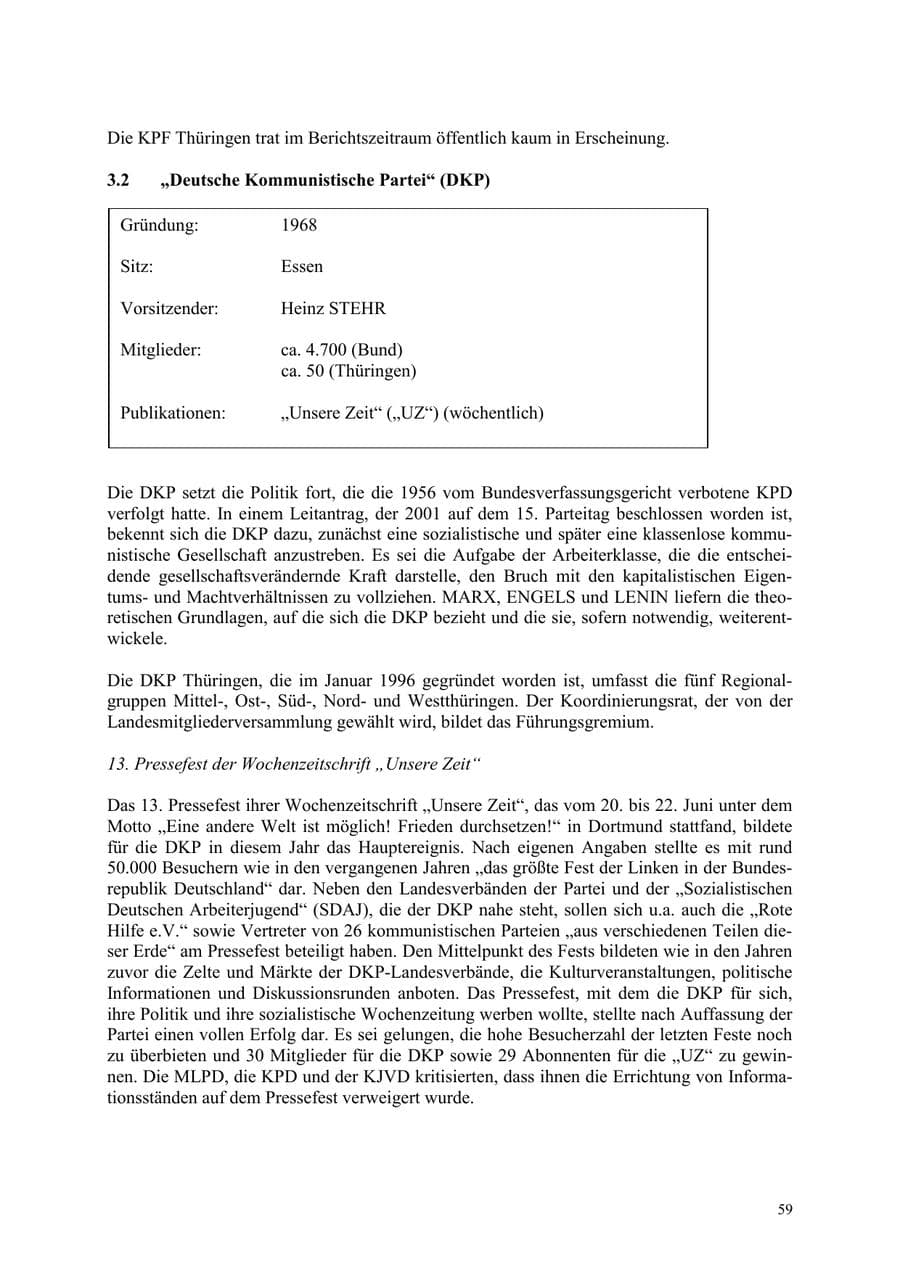 Seite 59 des Verfassungsschutzbericht 2003 Thüringen