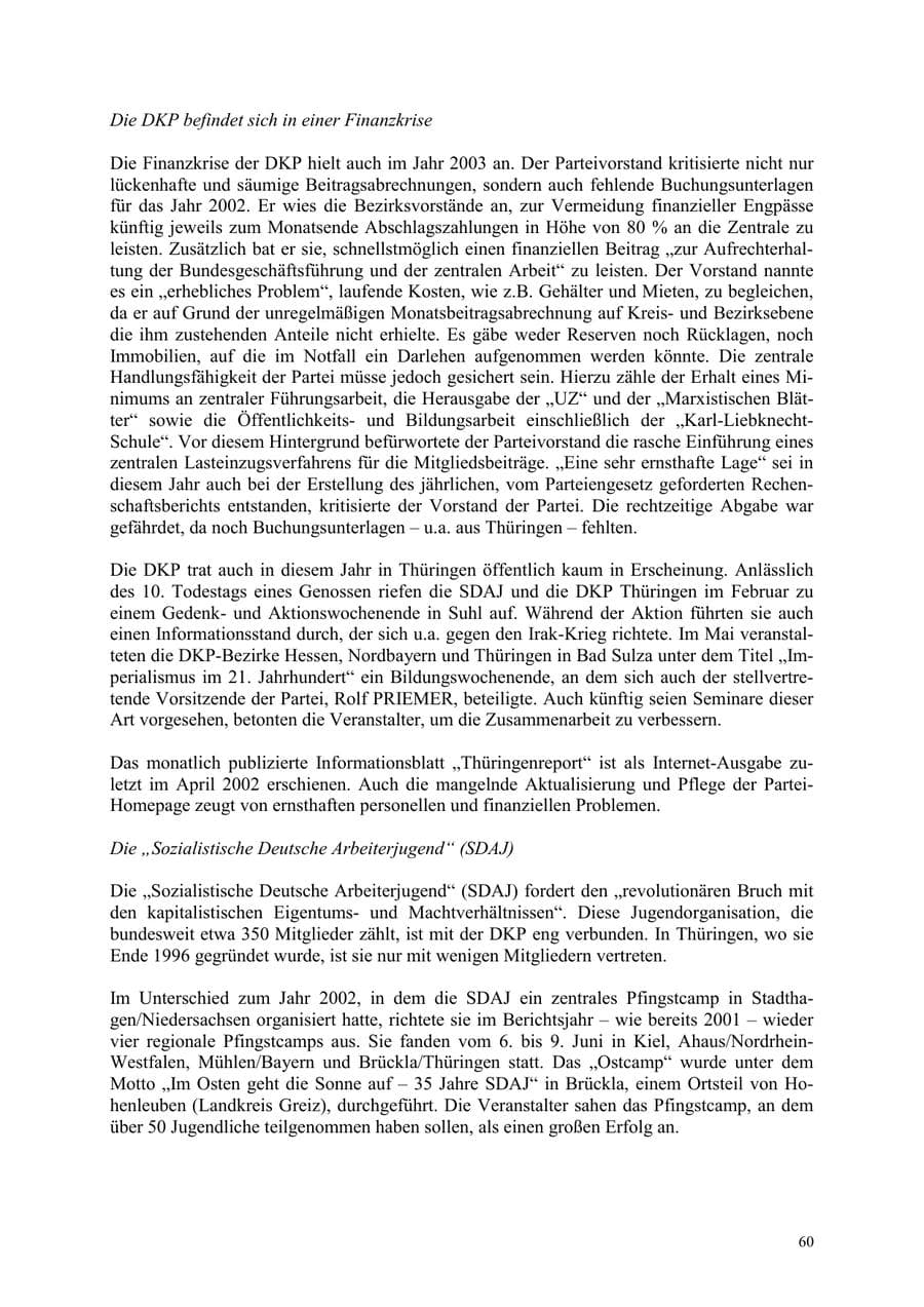 Seite 60 des Verfassungsschutzbericht 2003 Thüringen