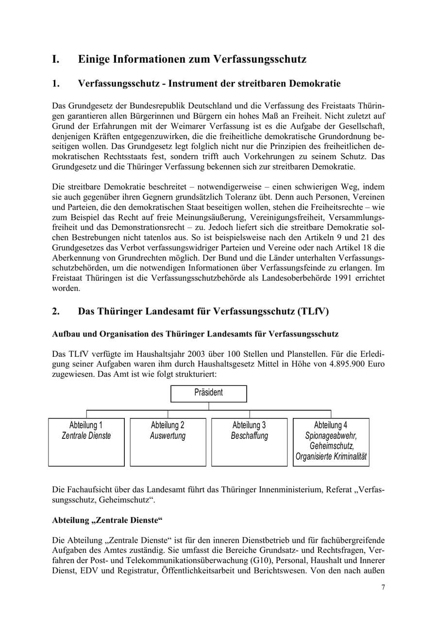Seite 7 des Verfassungsschutzbericht 2003 Thüringen