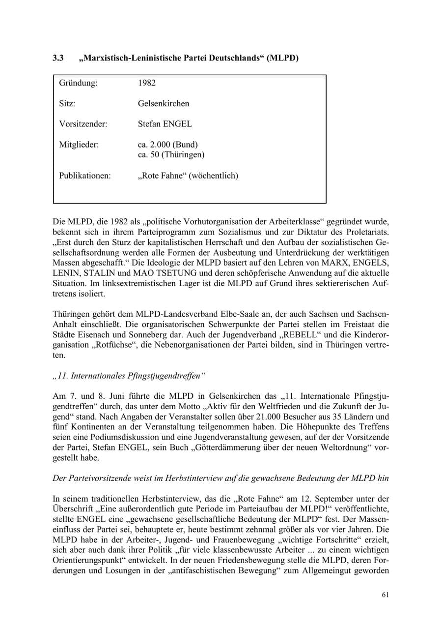 Seite 61 des Verfassungsschutzbericht 2003 Thüringen