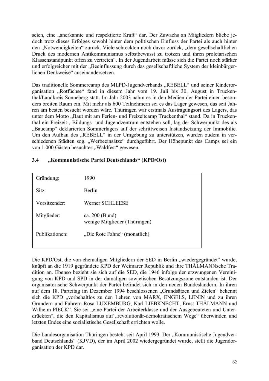 Seite 62 des Verfassungsschutzbericht 2003 Thüringen
