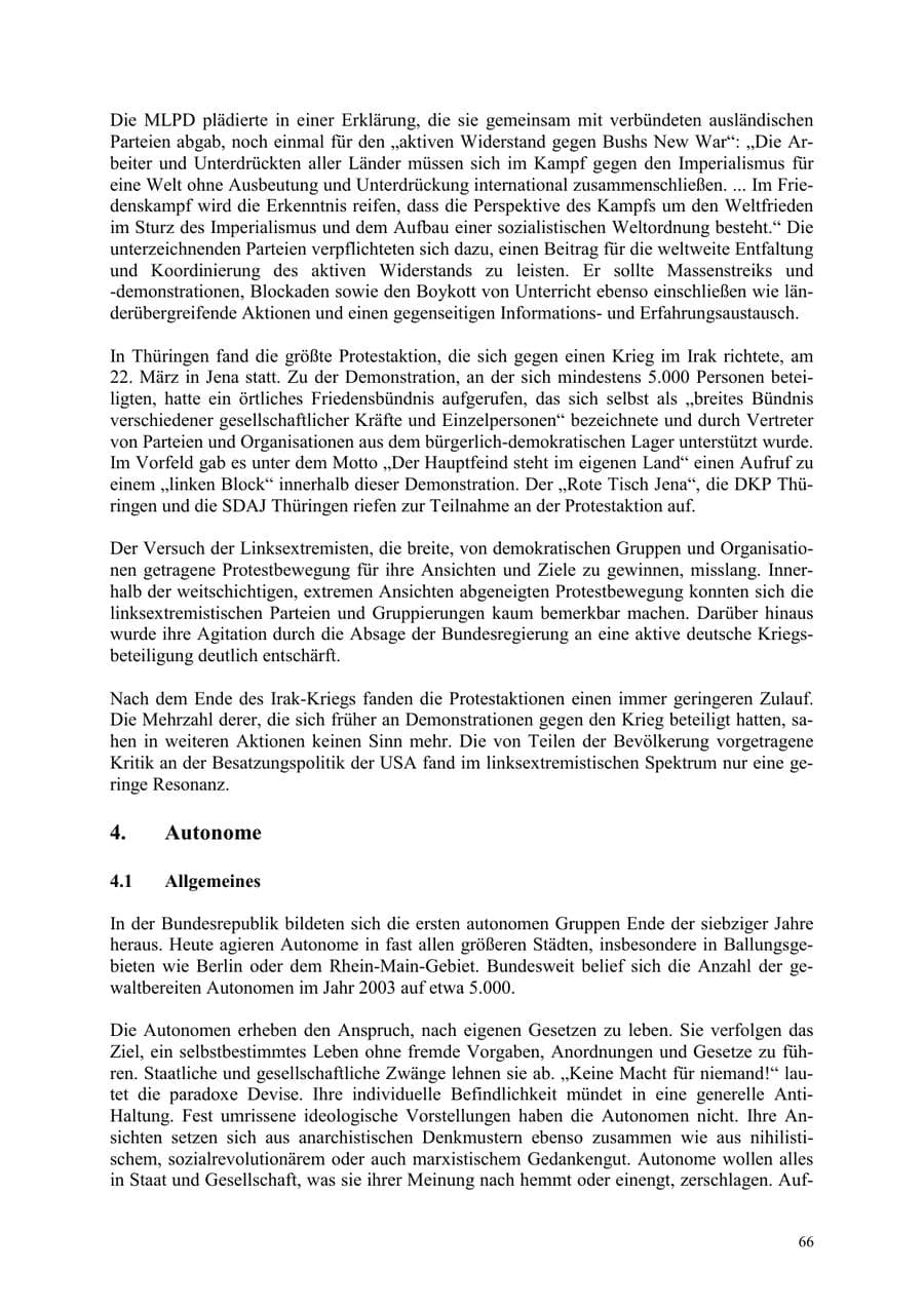 Seite 66 des Verfassungsschutzbericht 2003 Thüringen