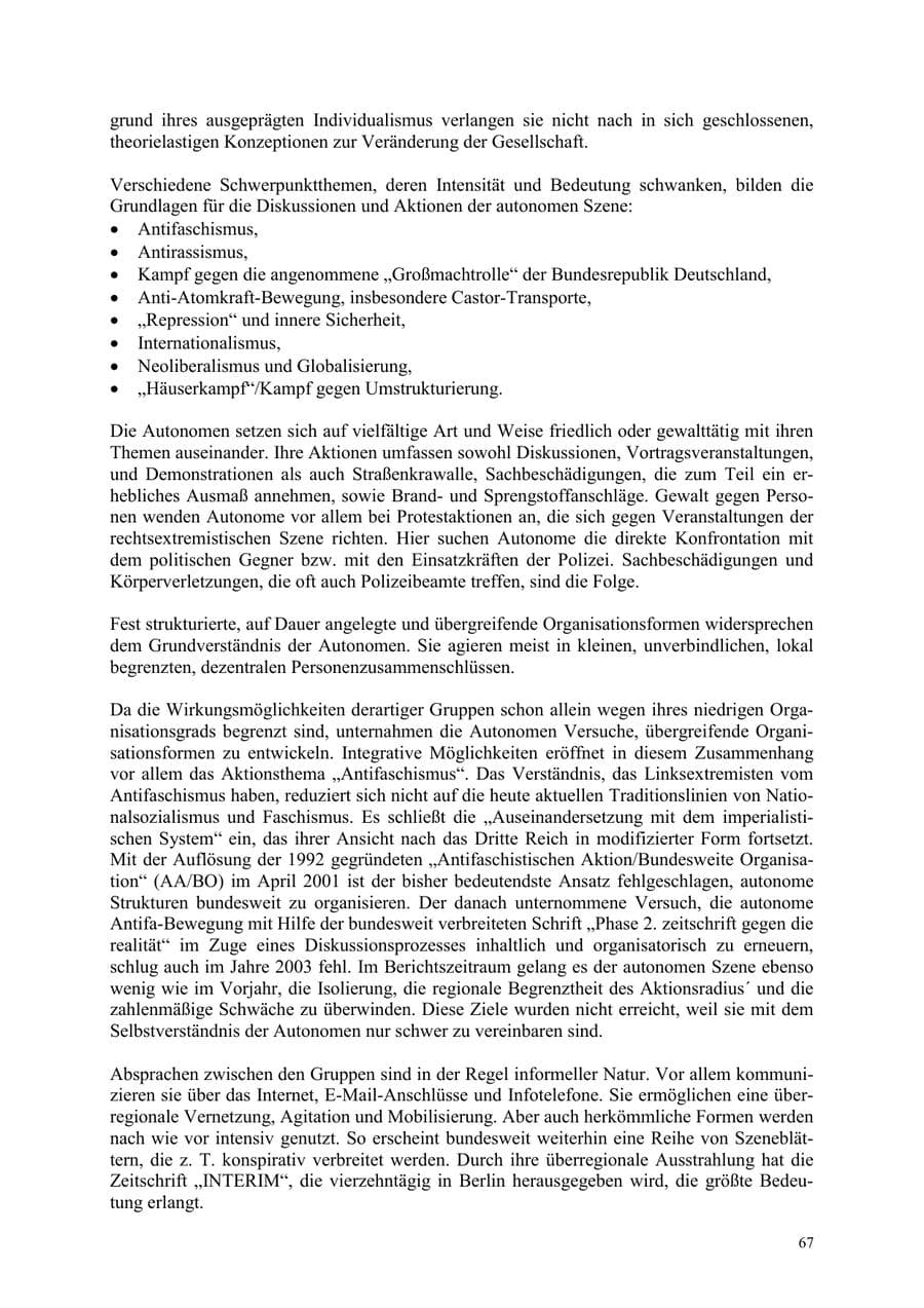 Seite 67 des Verfassungsschutzbericht 2003 Thüringen