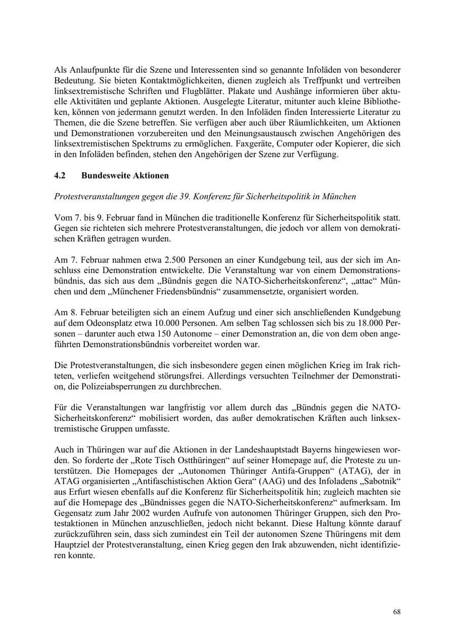 Seite 68 des Verfassungsschutzbericht 2003 Thüringen