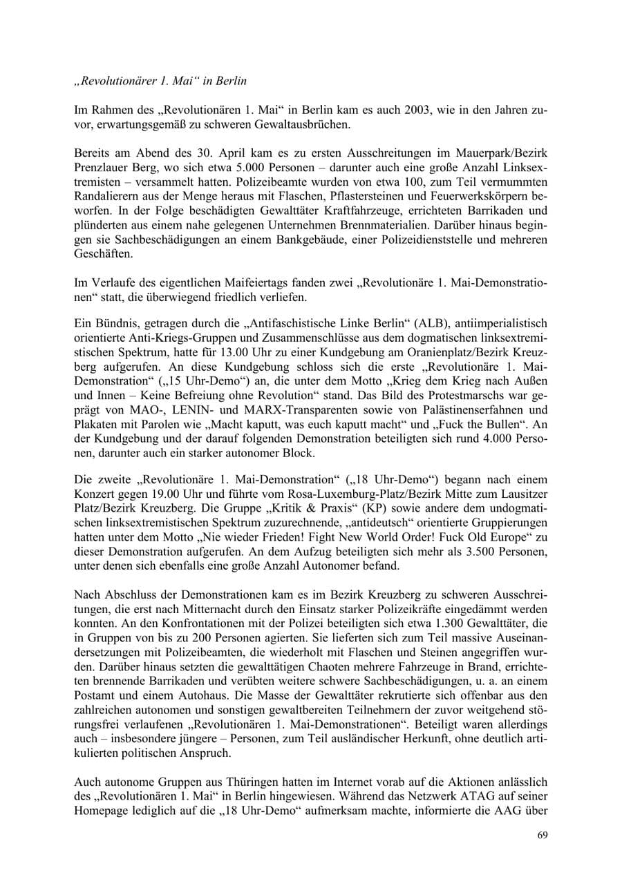 Seite 69 des Verfassungsschutzbericht 2003 Thüringen