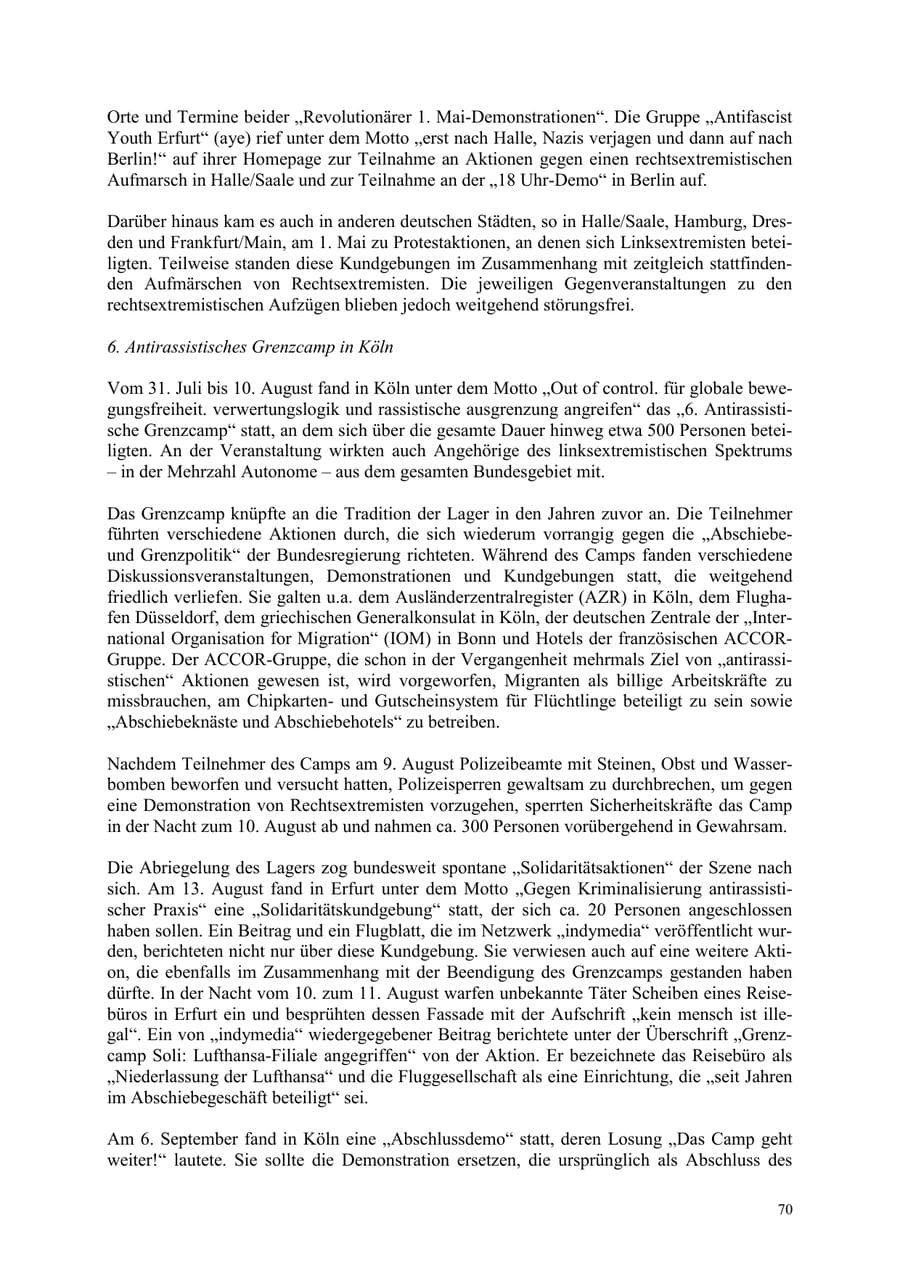 Seite 70 des Verfassungsschutzbericht 2003 Thüringen