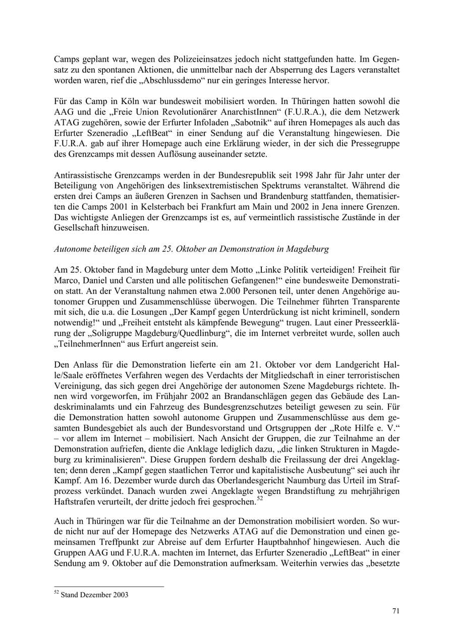Seite 71 des Verfassungsschutzbericht 2003 Thüringen