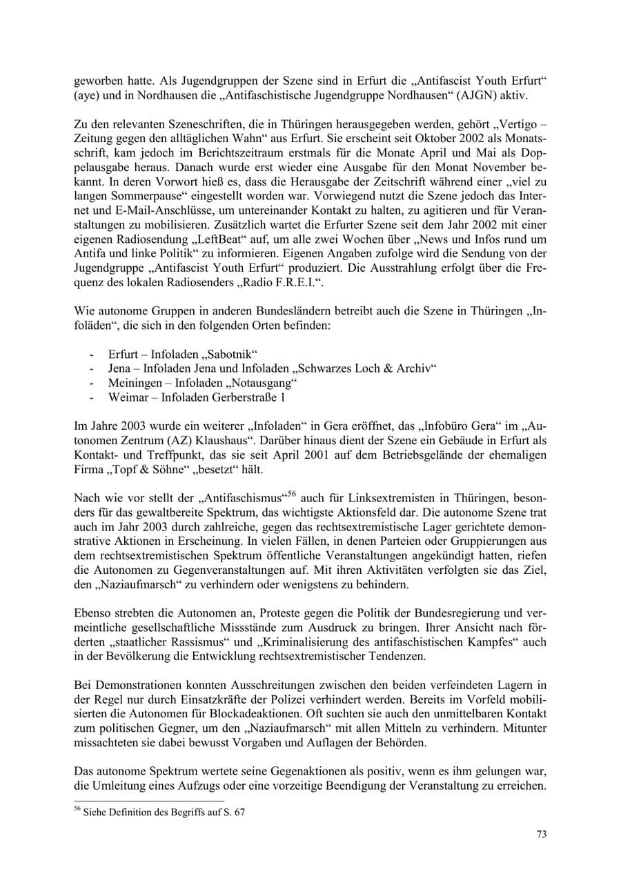 Seite 73 des Verfassungsschutzbericht 2003 Thüringen