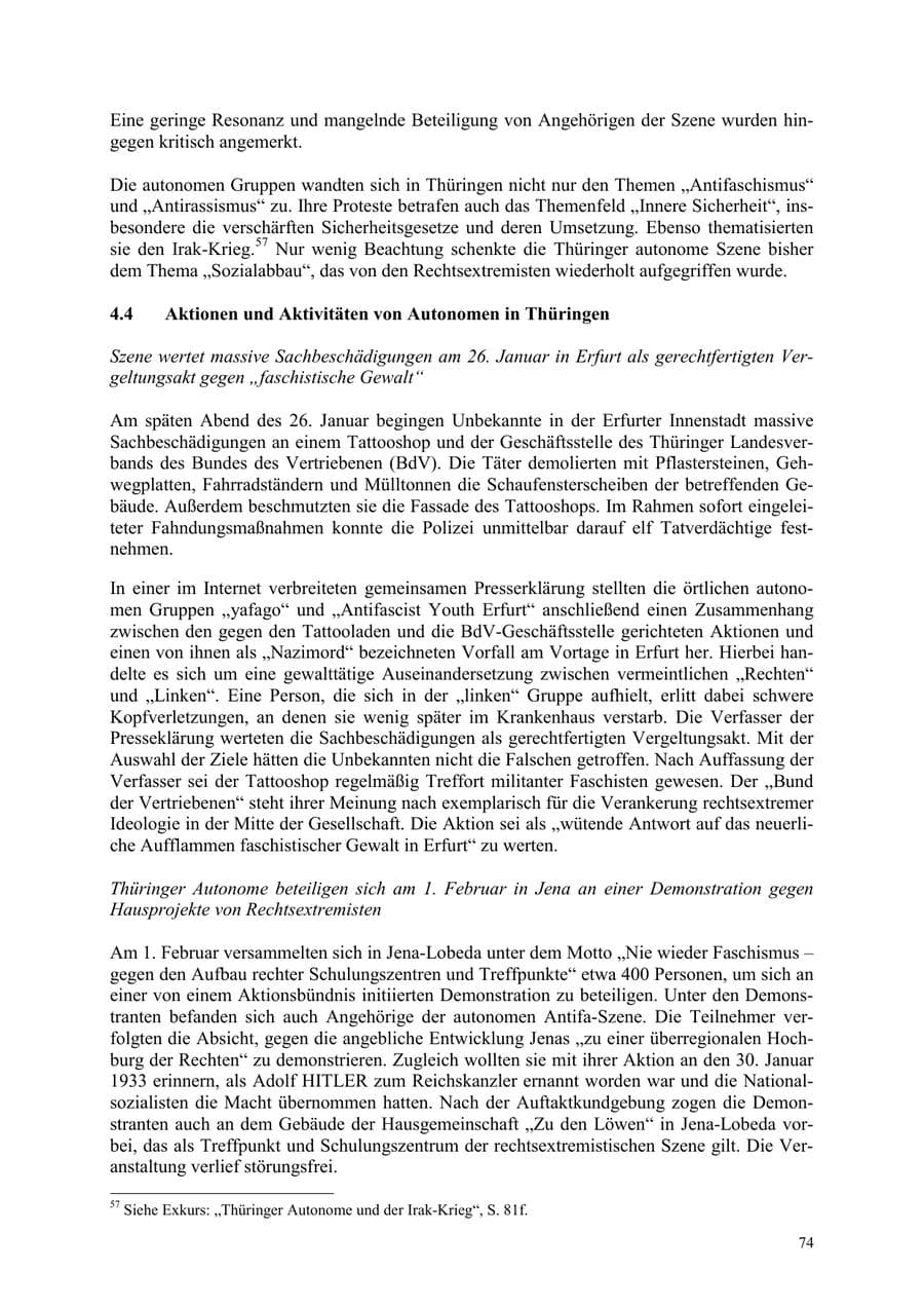 Seite 74 des Verfassungsschutzbericht 2003 Thüringen