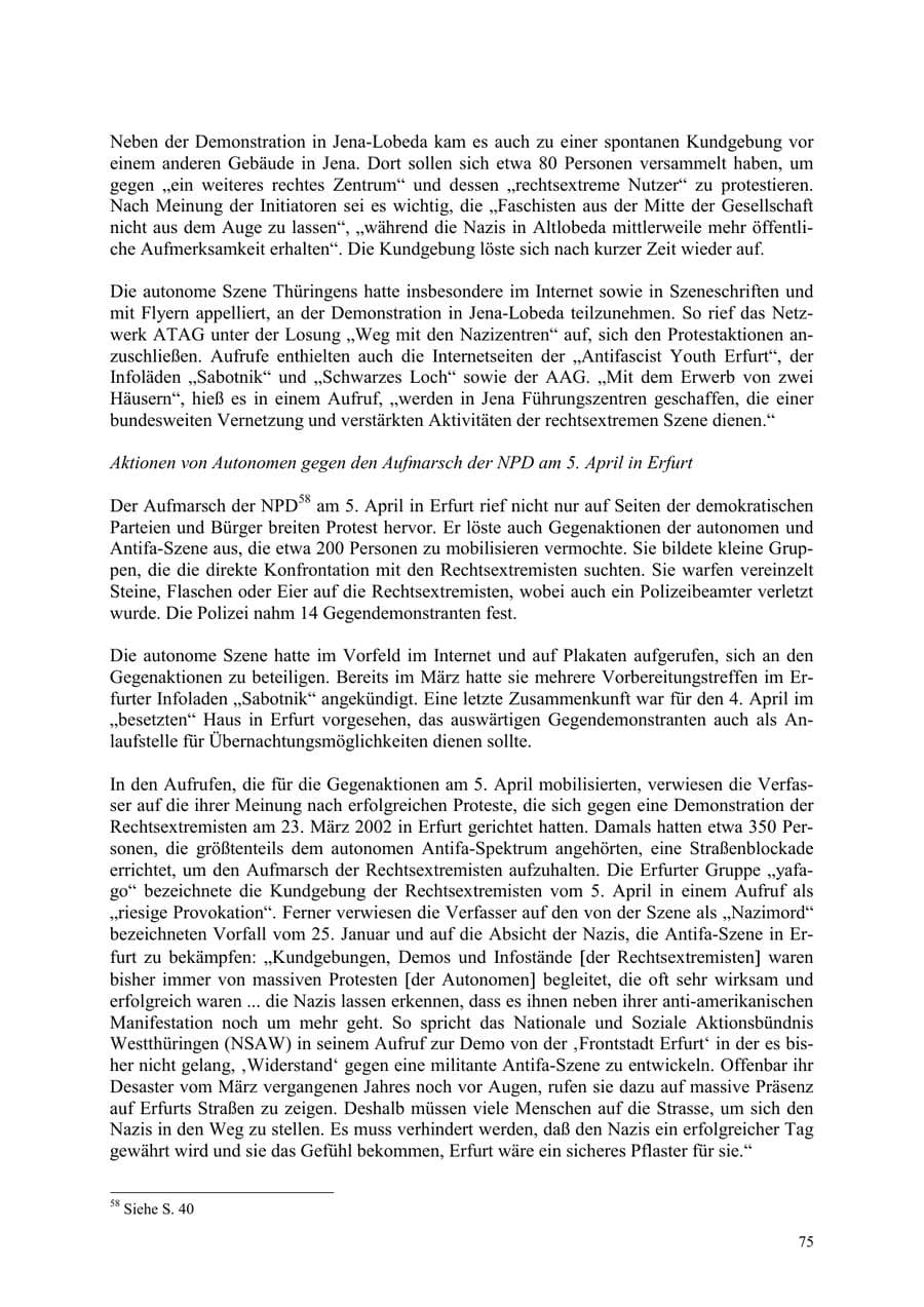 Seite 75 des Verfassungsschutzbericht 2003 Thüringen