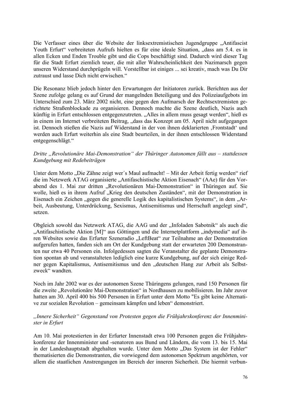 Seite 76 des Verfassungsschutzbericht 2003 Thüringen