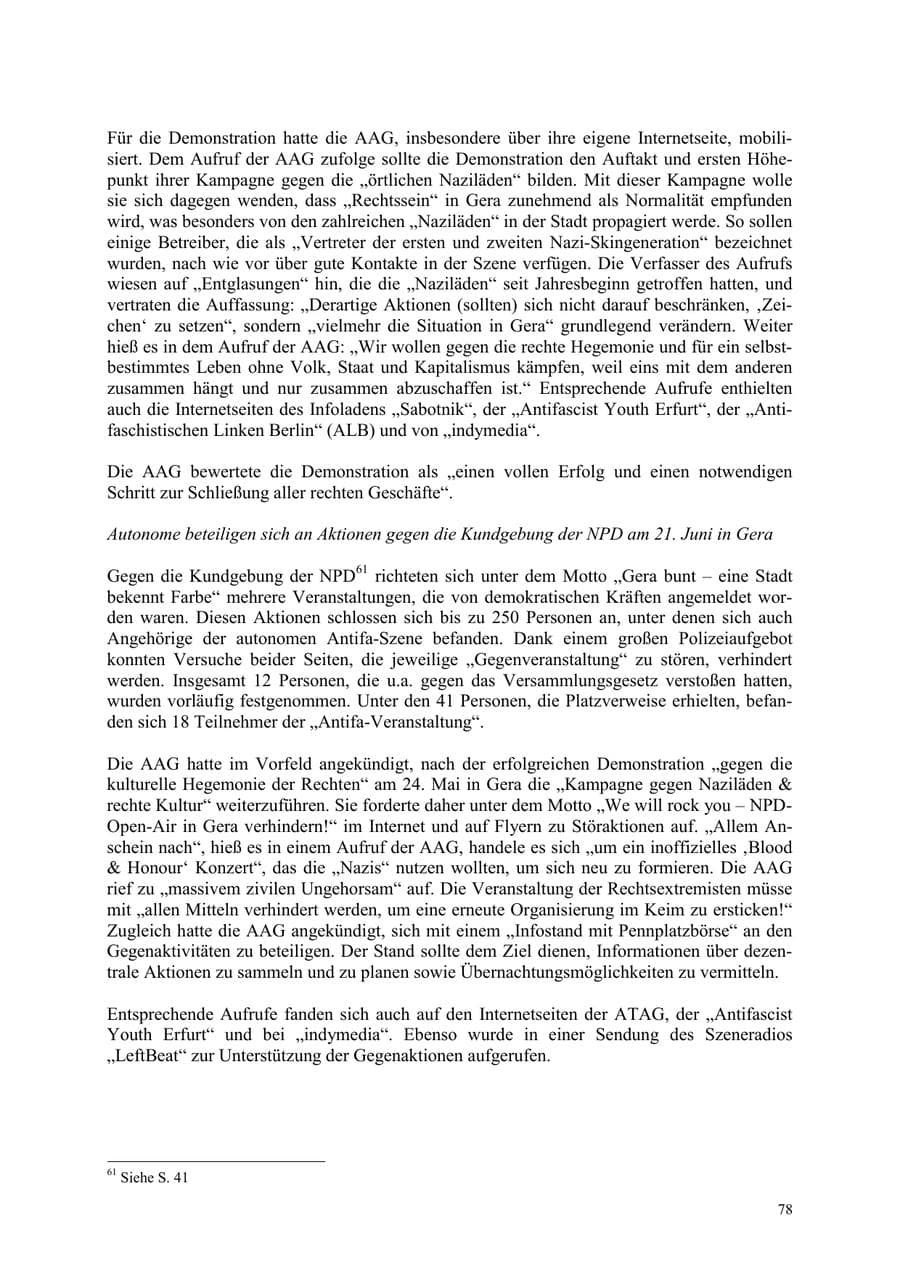 Seite 78 des Verfassungsschutzbericht 2003 Thüringen
