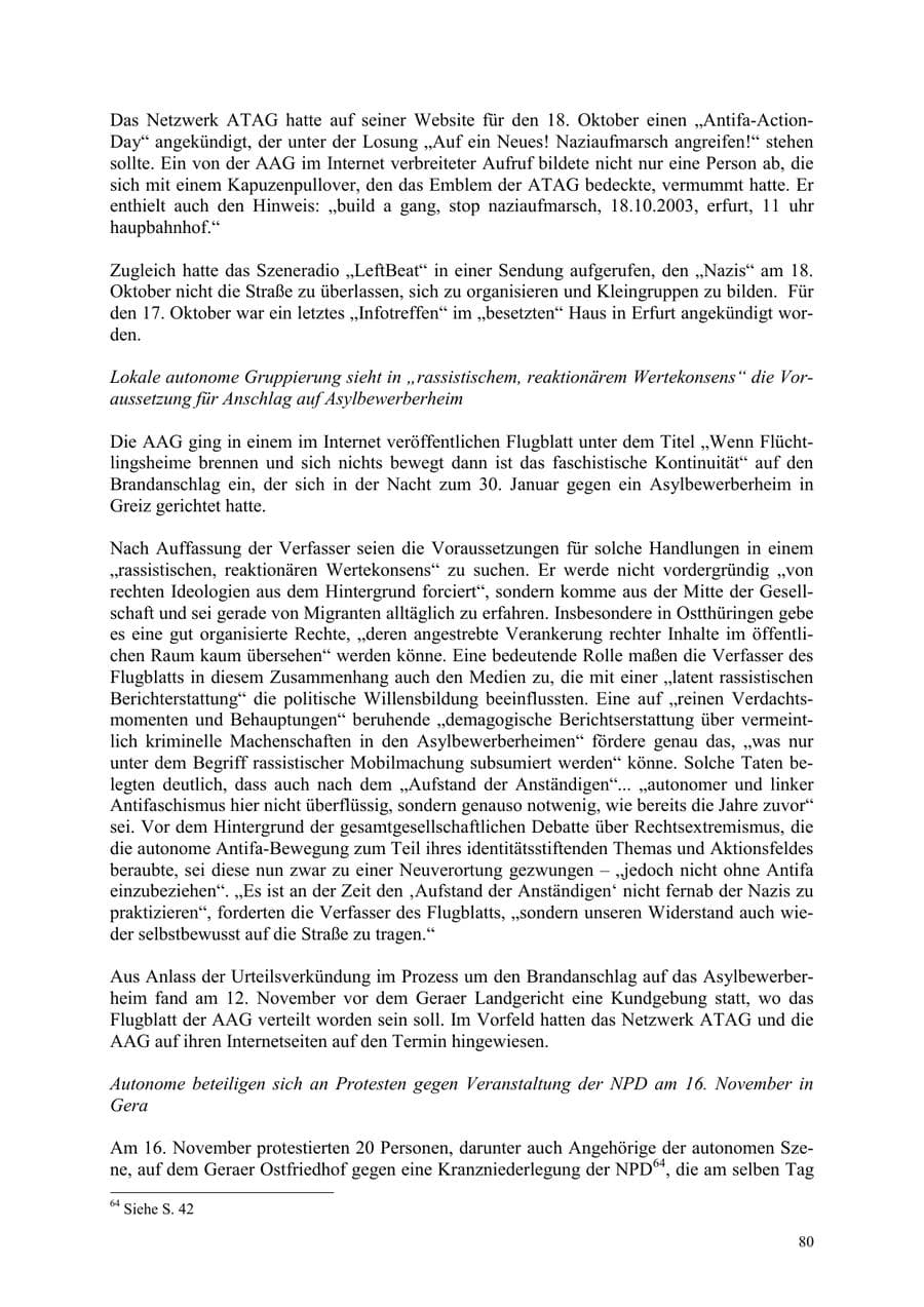 Seite 80 des Verfassungsschutzbericht 2003 Thüringen