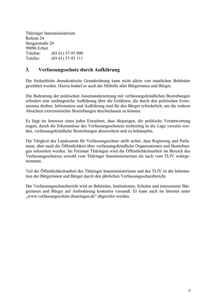 Seite 9 des Verfassungsschutzbericht 2003 Thüringen