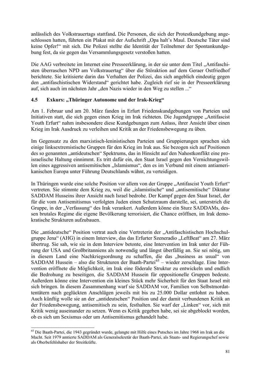 Seite 81 des Verfassungsschutzbericht 2003 Thüringen