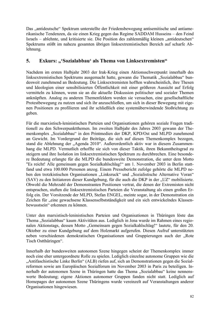 Seite 82 des Verfassungsschutzbericht 2003 Thüringen