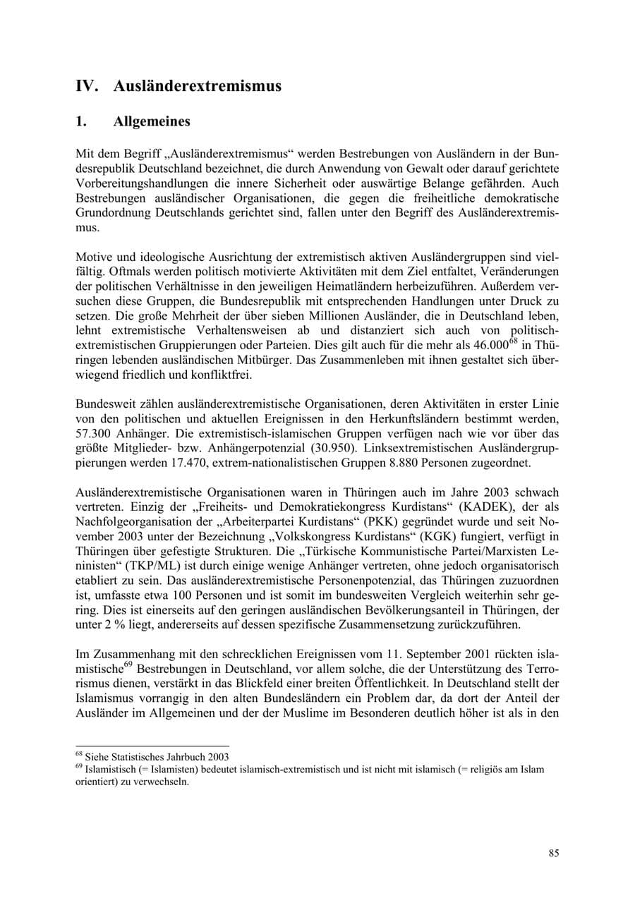 Seite 85 des Verfassungsschutzbericht 2003 Thüringen