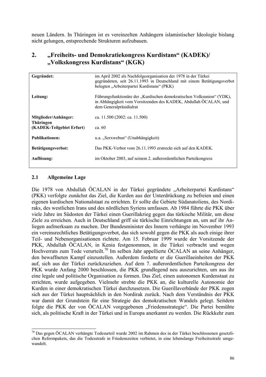 Seite 86 des Verfassungsschutzbericht 2003 Thüringen