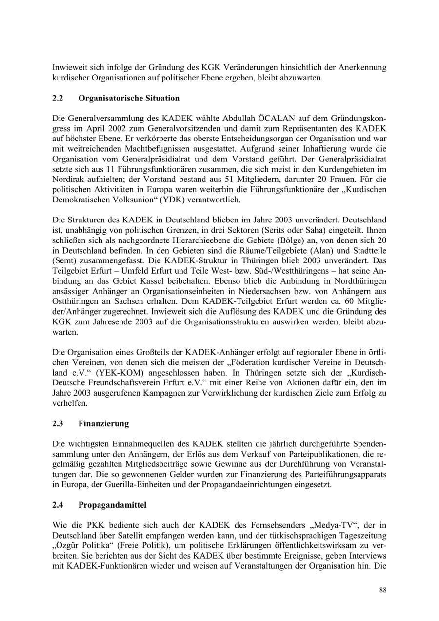 Seite 88 des Verfassungsschutzbericht 2003 Thüringen