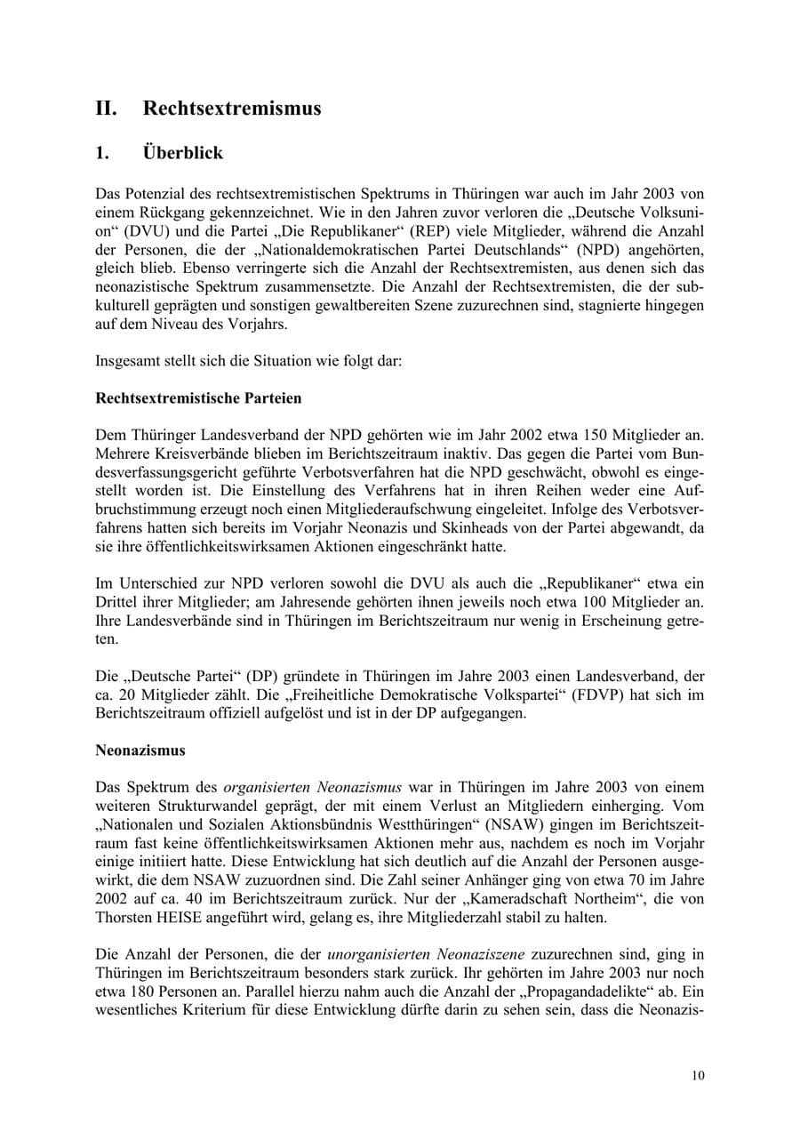 Seite 10 des Verfassungsschutzbericht 2003 Thüringen