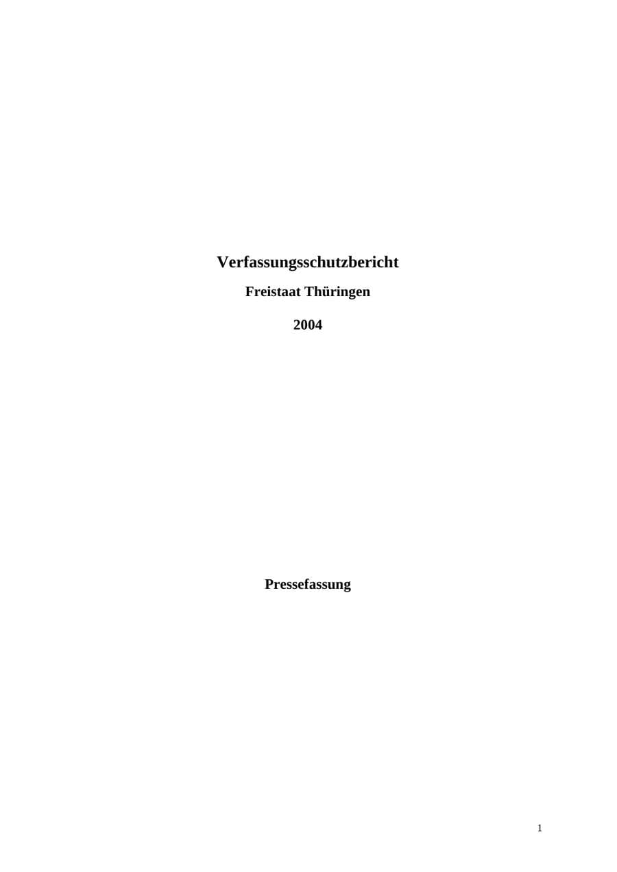 Seite 1 des Verfassungsschutzbericht 2004 Thüringen