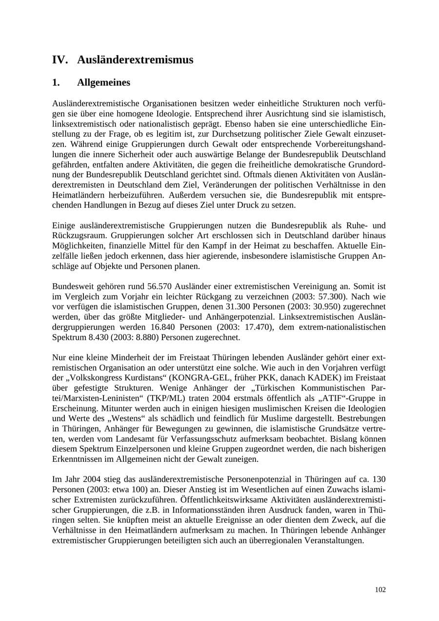 Seite 102 des Verfassungsschutzbericht 2004 Thüringen