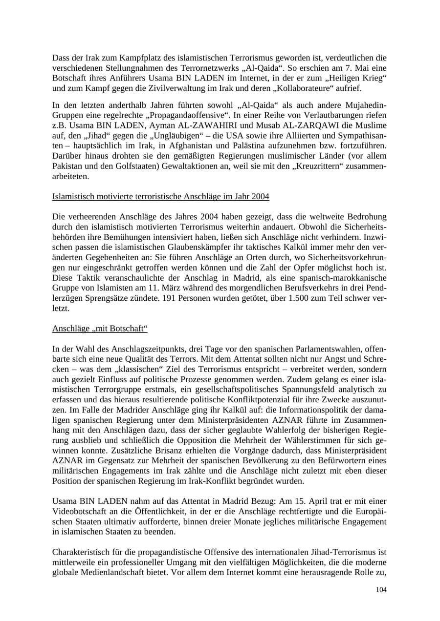 Seite 104 des Verfassungsschutzbericht 2004 Thüringen